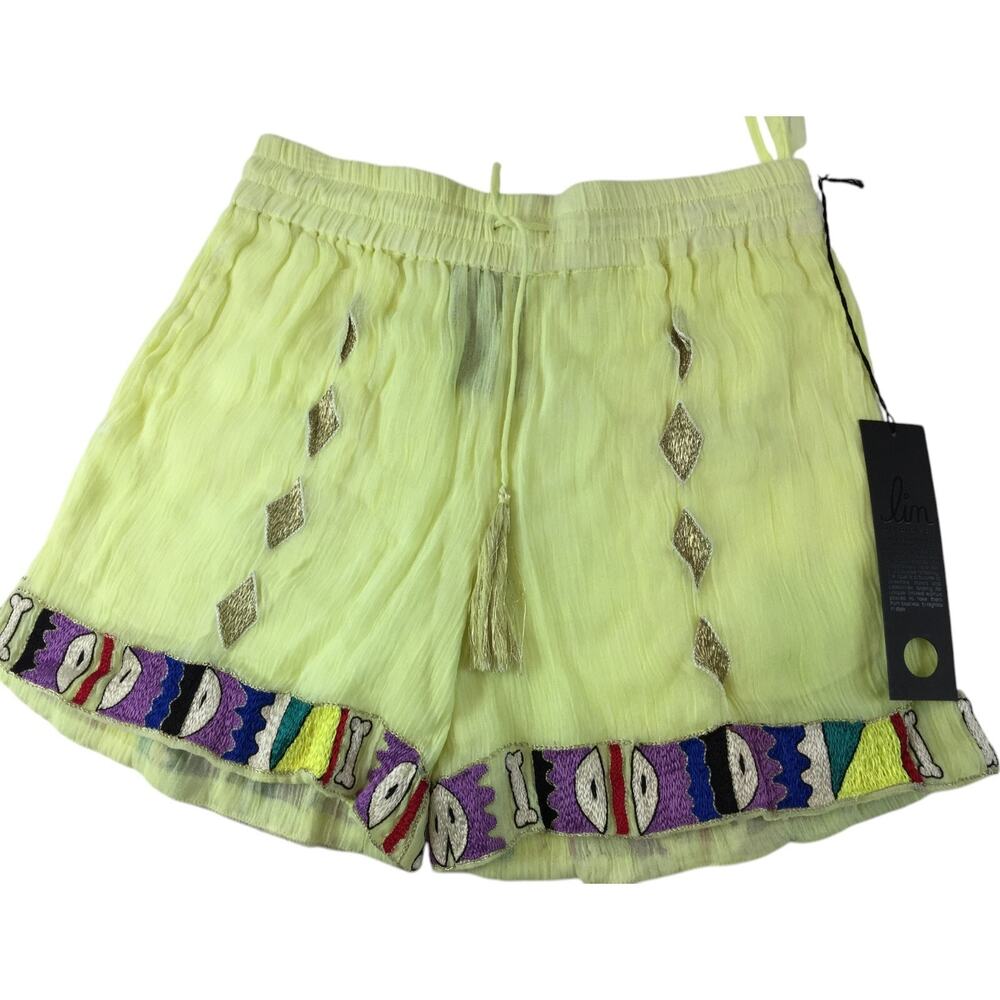 Lin Art Project Billy Snake Short Womens M Lemon Elastic Waist Drawstring NWT